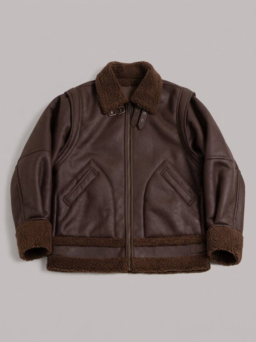 Bojano Men's Buckle-Collar Shearling Aviator Jacket — darkbrown — packshot