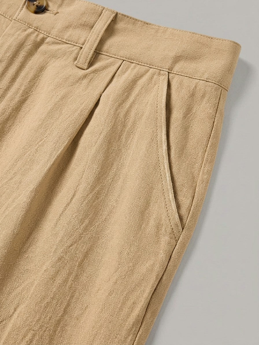 Bologna Men's Relaxed-Fit Pleated Trousers — khaki — detail-2