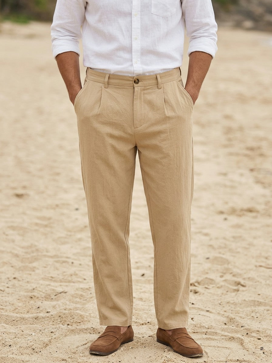 Bologna Men's Relaxed-Fit Pleated Trousers — khaki — lifestyle