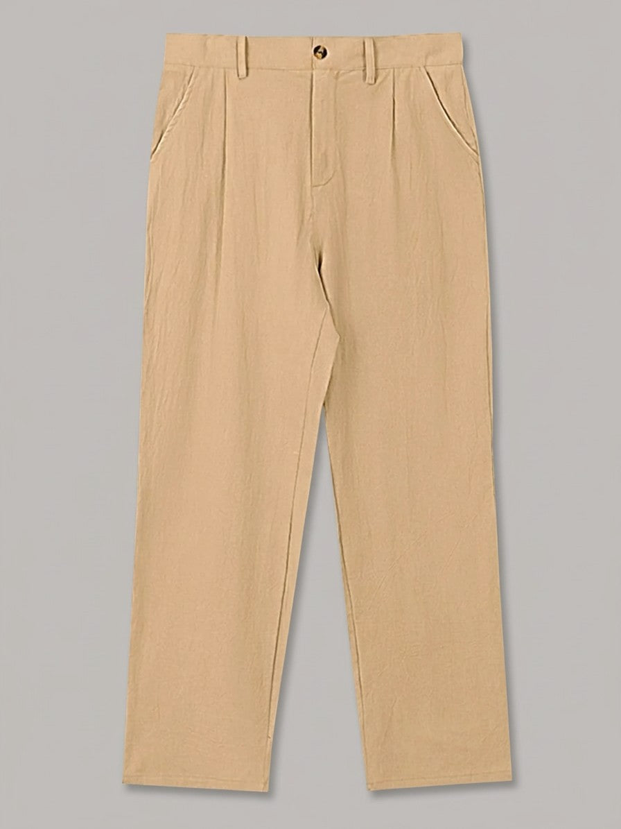 Bologna Men's Relaxed-Fit Pleated Trousers — khaki — packshot