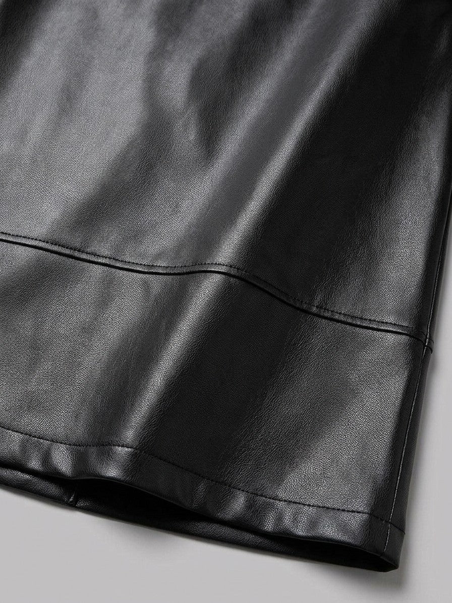 Bolsena Men's Longline Faux Leather Overcoat — black — detail