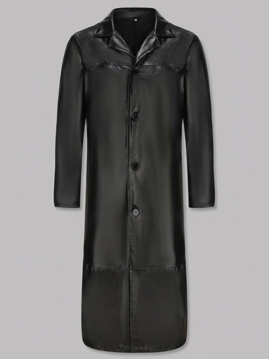 Bolsena Men's Longline Faux Leather Overcoat — black — packshot