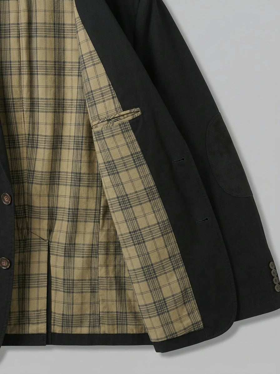 Bolzano Men's Plaid-Lined Cotton Blazer — black — detail-alt