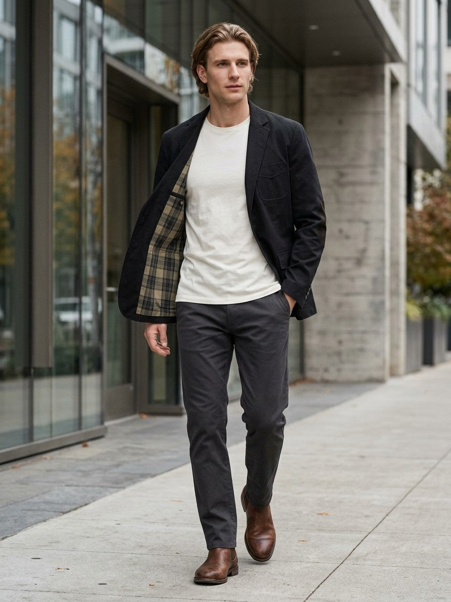 Bolzano Men's Plaid-Lined Cotton Blazer — black — lifestyle