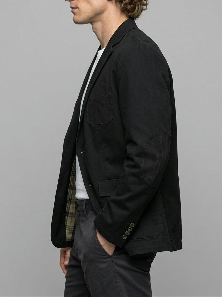 Bolzano Men's Plaid-Lined Cotton Blazer — black — side