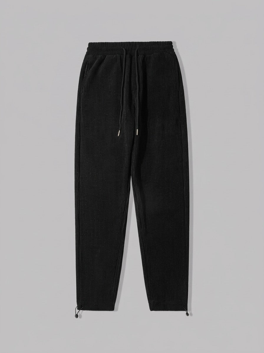 Bomarzo Men's Drawstring Tapered Corduroy Pants — black — packshot