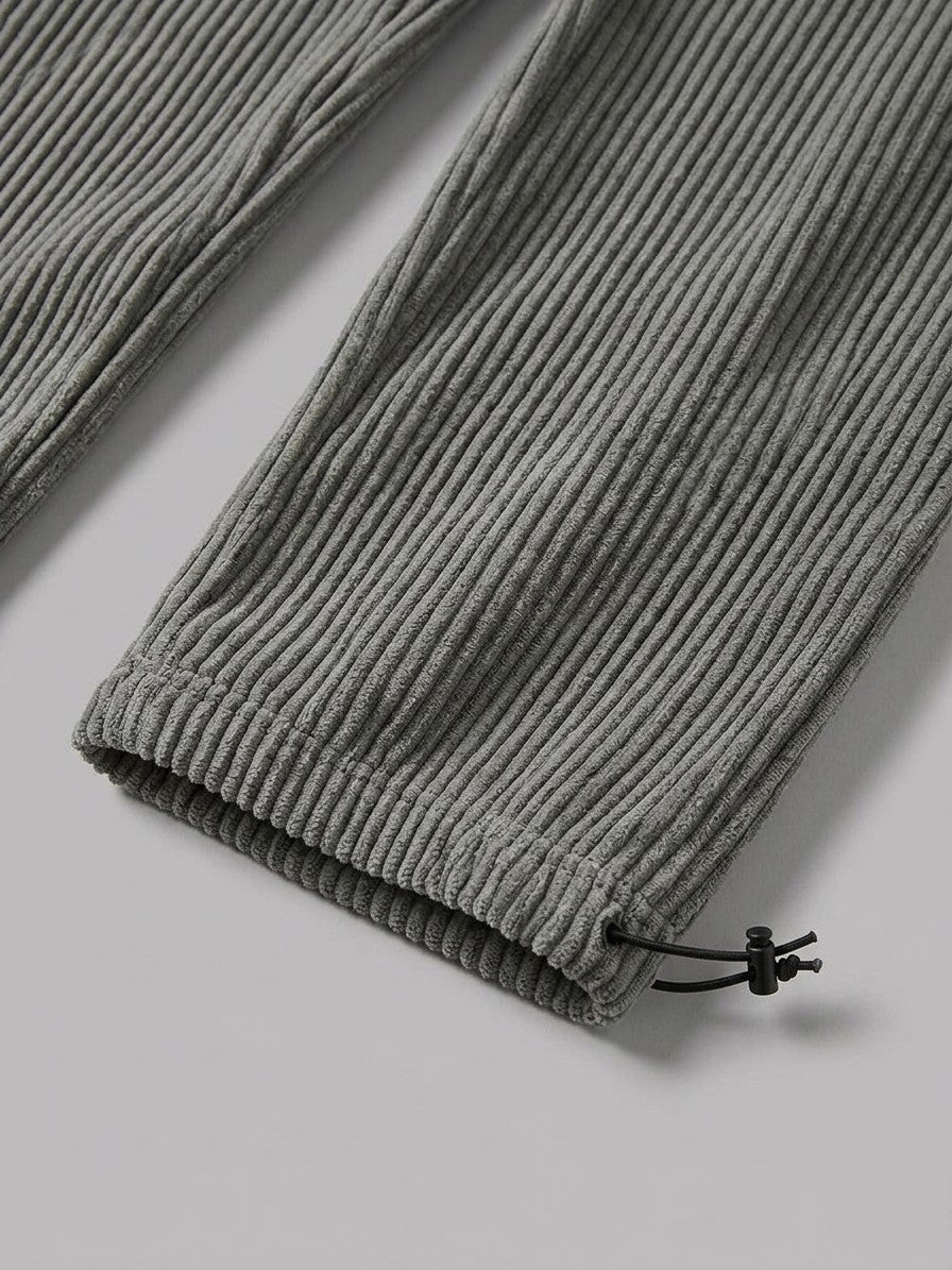 Bomarzo Men's Drawstring Tapered Corduroy Pants — grey — detail-2