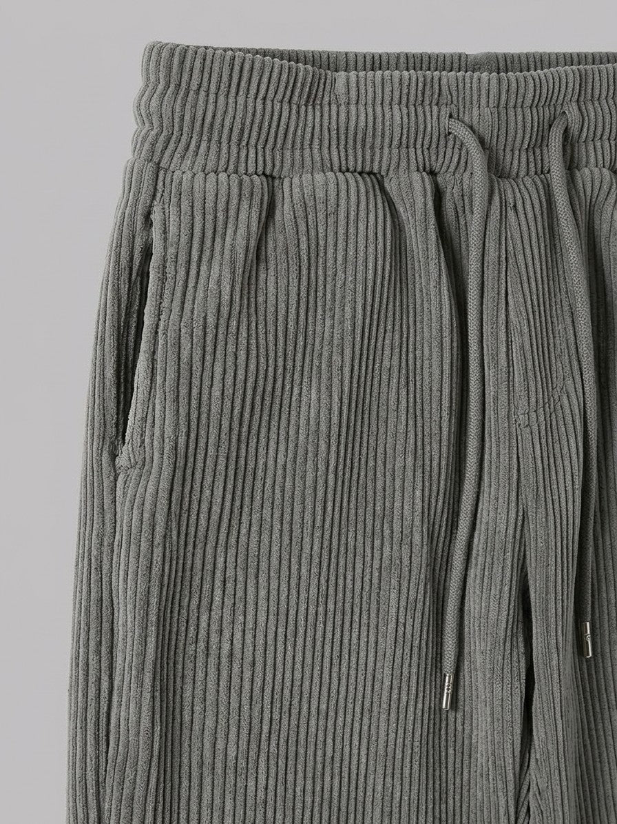 Bomarzo Men's Drawstring Tapered Corduroy Pants — grey — detail-collar
