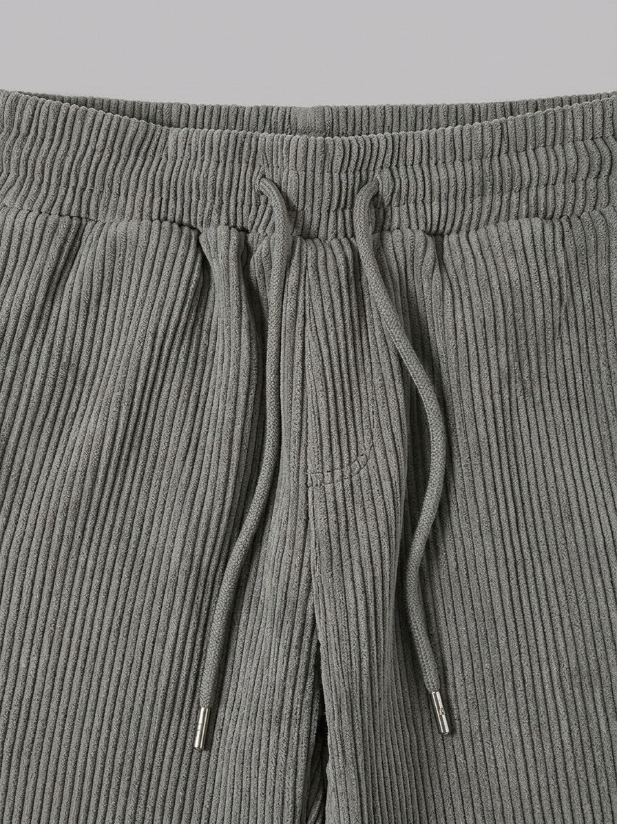 Bomarzo Men's Drawstring Tapered Corduroy Pants — grey — detail