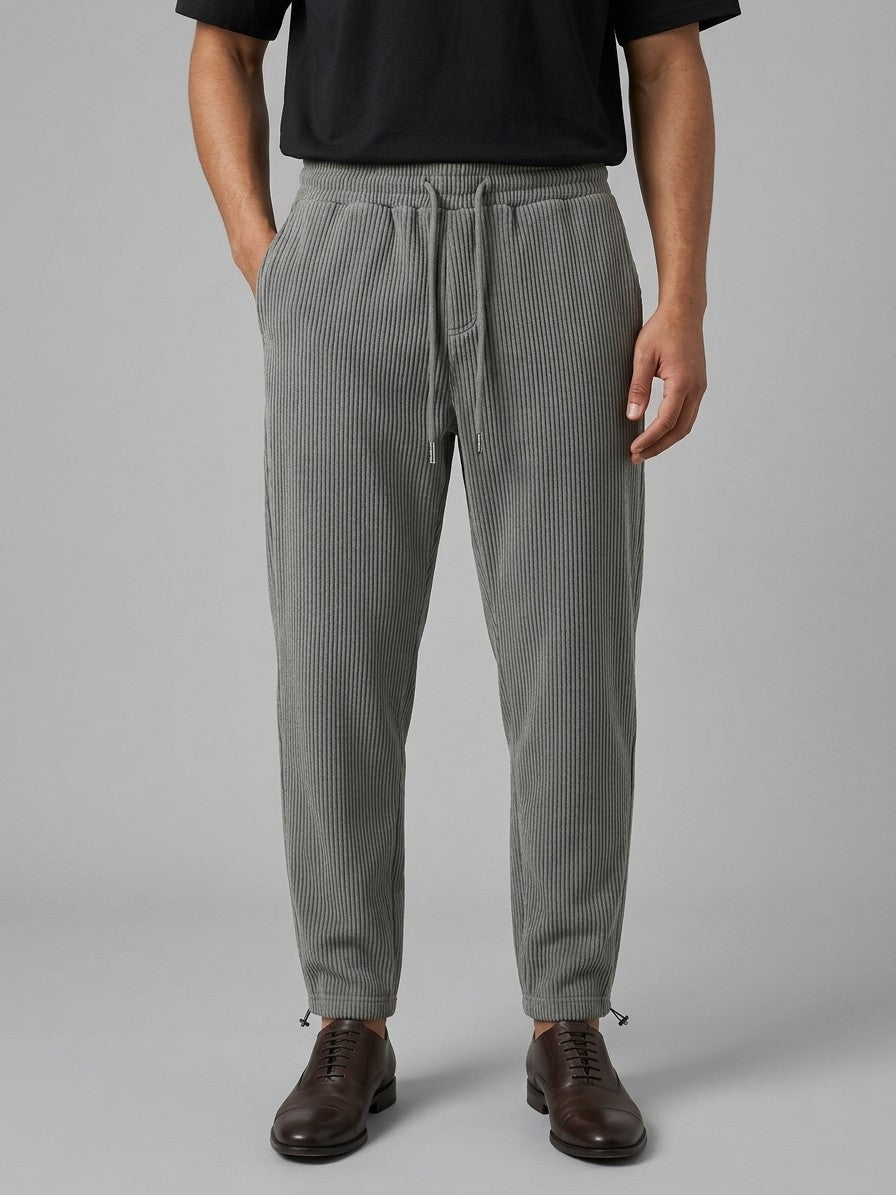 Bomarzo Men's Drawstring Tapered Corduroy Pants — grey — front