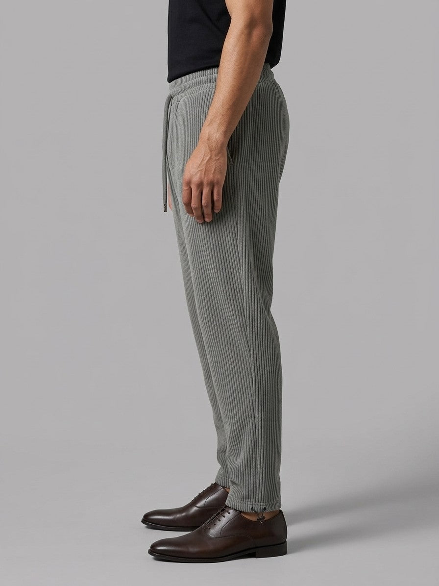 Bomarzo Men's Drawstring Tapered Corduroy Pants — grey — side