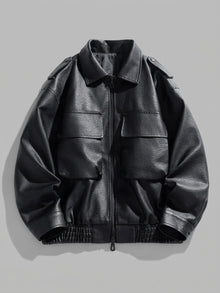 Borgotaro Men's Flap-Pocket Faux Leather Bomber Jacket