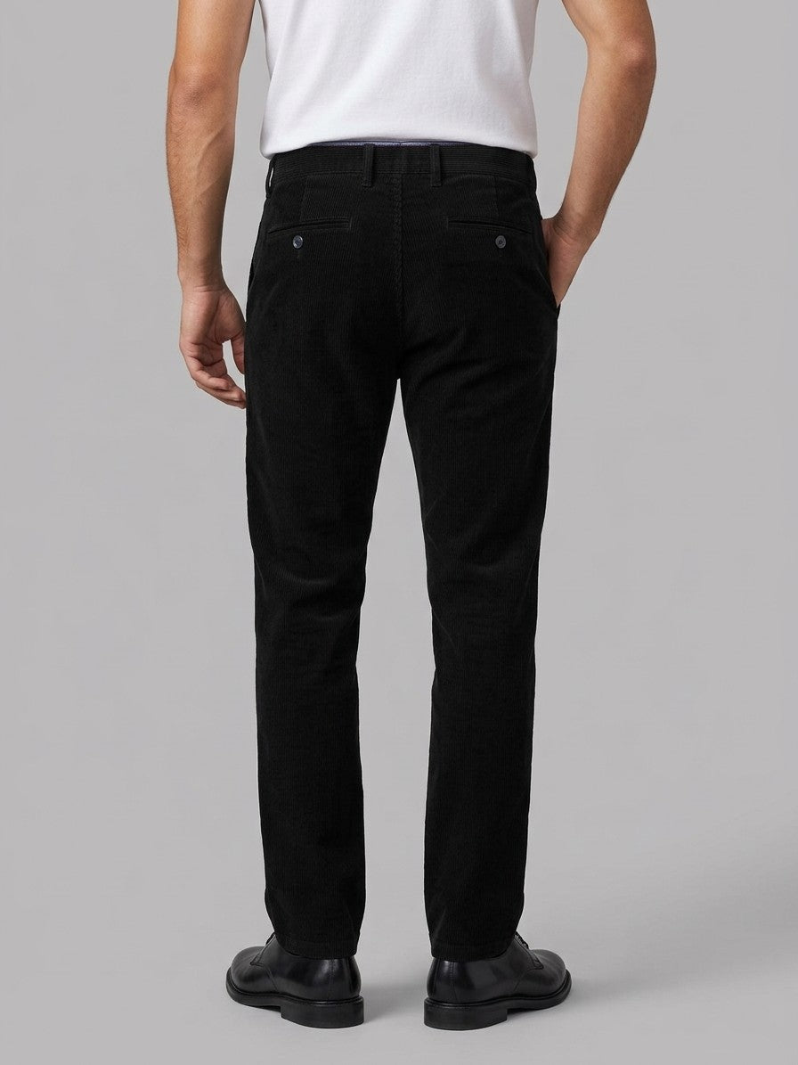 Bovegno Men's Fine-Wale Straight Corduroy Pants — black — back