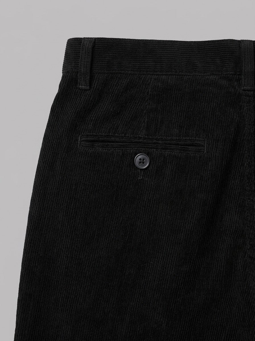 Bovegno Men's Fine-Wale Straight Corduroy Pants — black — detail-2