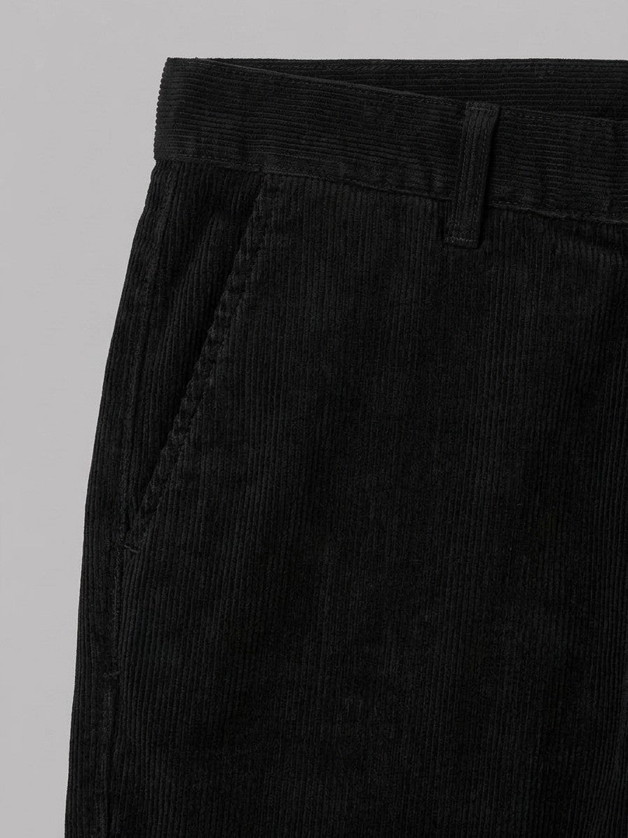 Bovegno Men's Fine-Wale Straight Corduroy Pants — black — detail-collar