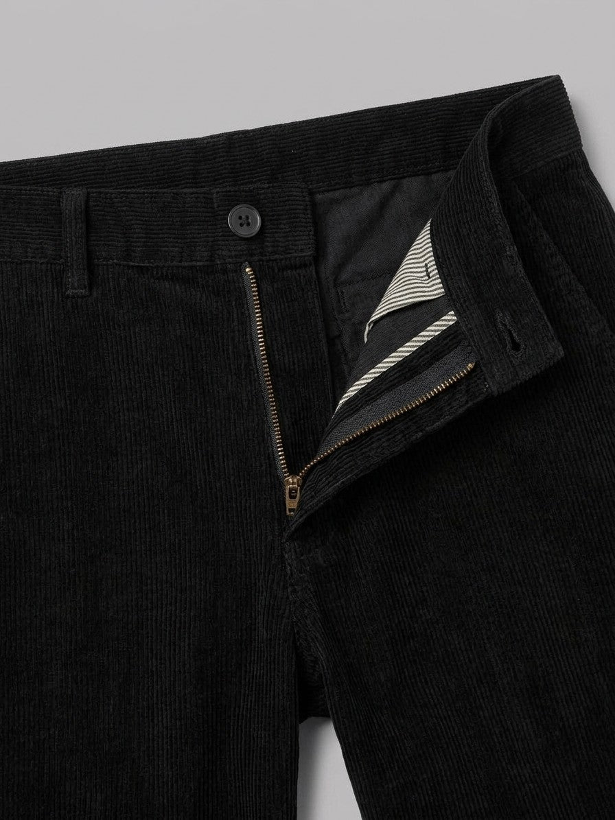 Bovegno Men's Fine-Wale Straight Corduroy Pants — black — detail