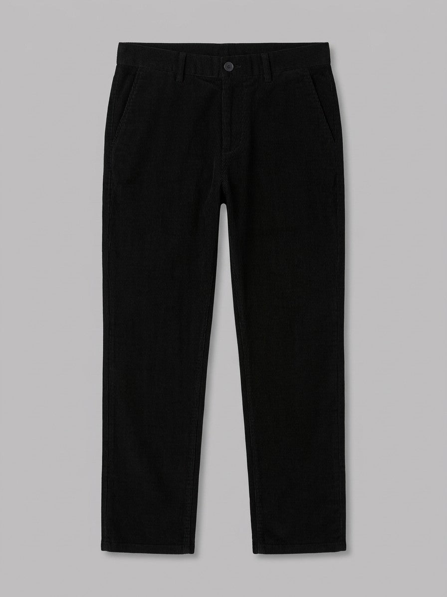 Bovegno Men's Fine-Wale Straight Corduroy Pants — black — packshot