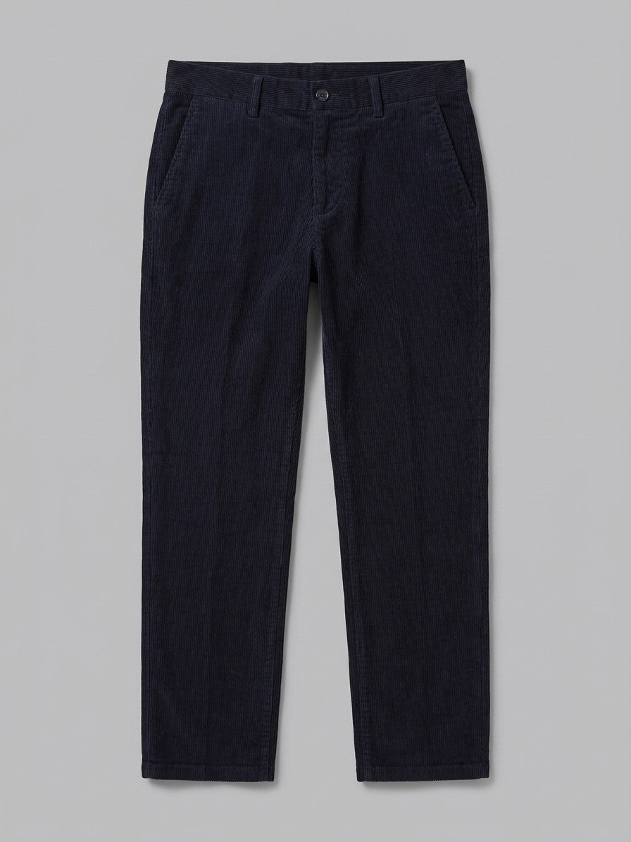 Bovegno Men's Fine-Wale Straight Corduroy Pants — navy — packshot