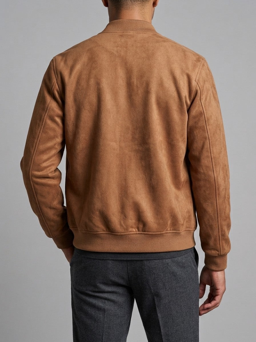 Bovino Men's Faux Suede Snap Baseball Jacket — caramel — back