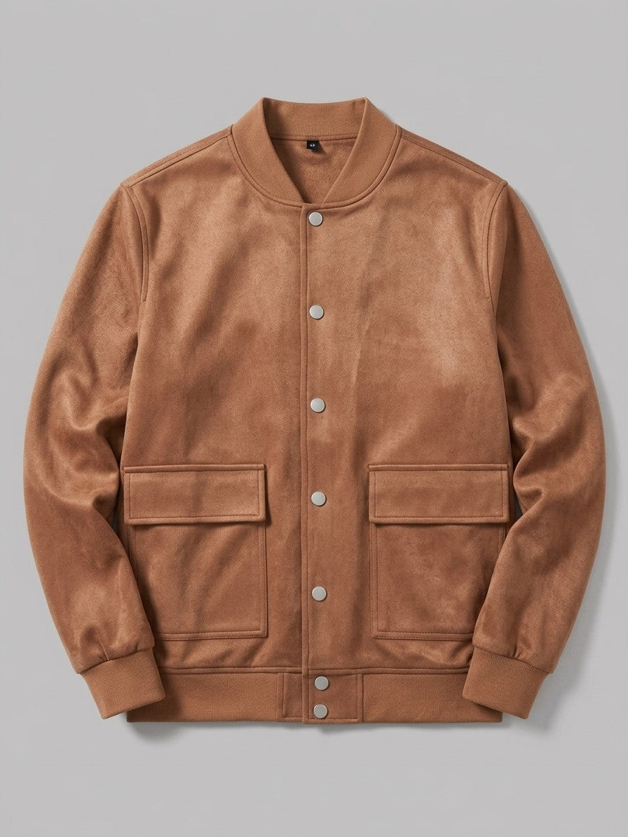 Bovino Men's Faux Suede Snap Baseball Jacket — caramel — packshot