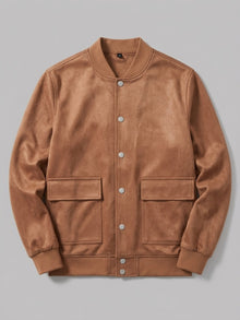 Bovino Men's Faux Suede Snap Baseball Jacket
