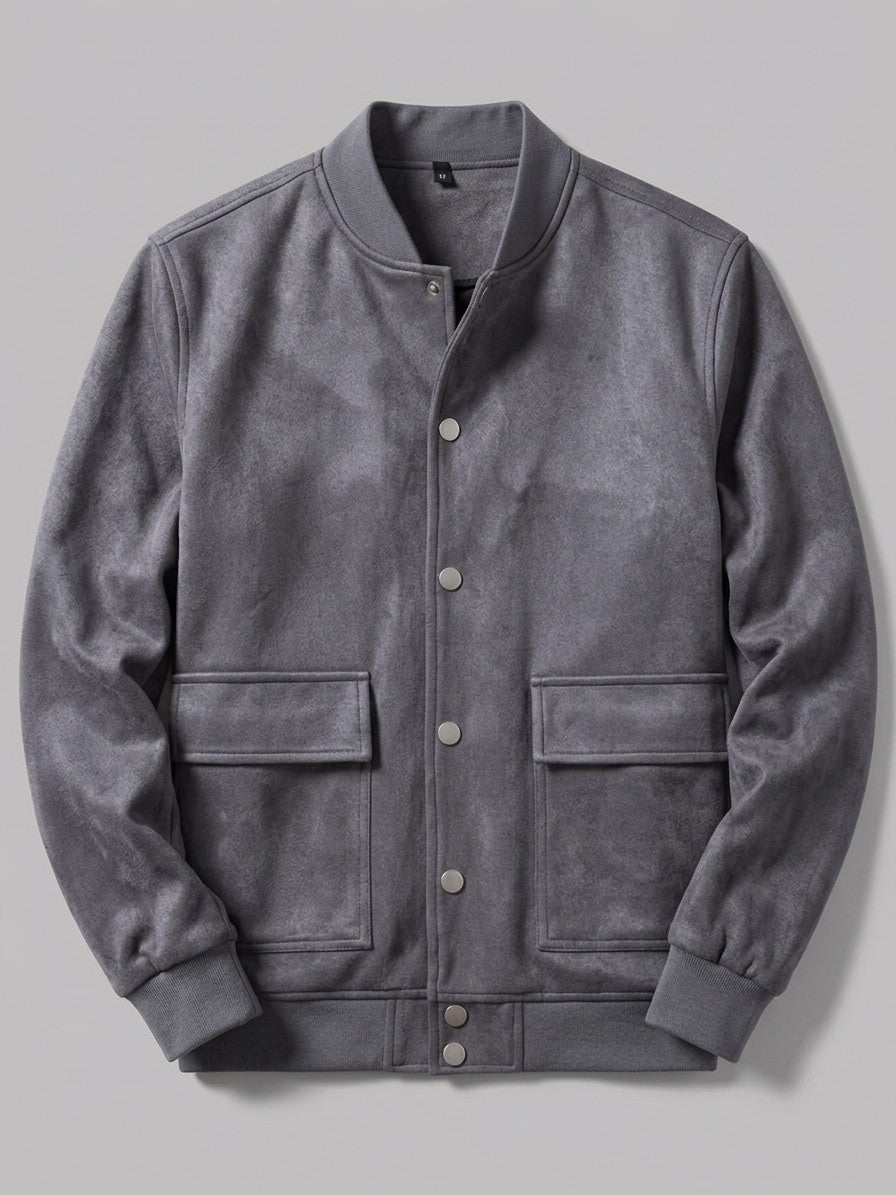 Bovino Men's Faux Suede Snap Baseball Jacket — darkgray — packshot