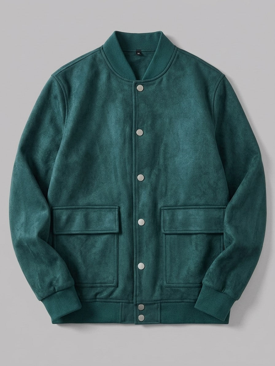 Bovino Men's Faux Suede Snap Baseball Jacket — deepteal — packshot