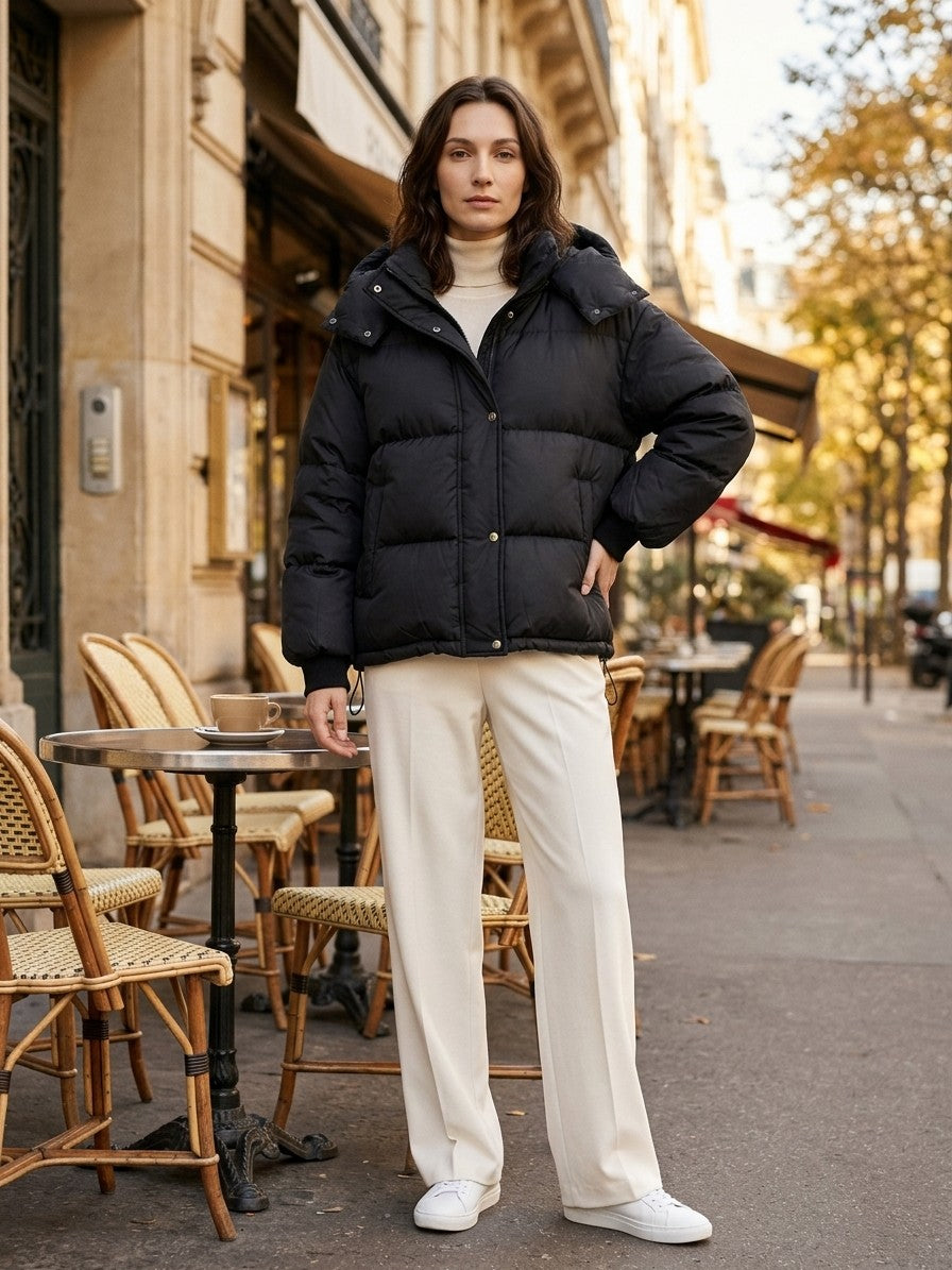 Bracciano Women's Boxy Hooded Puffer Jacket — black — lifestyle