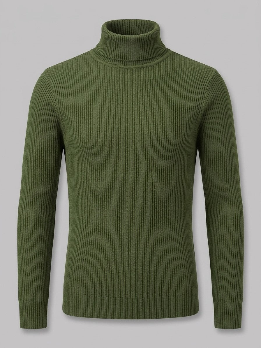 Brescia Men's Ribbed Turtleneck Sweater — armygreen — packshot