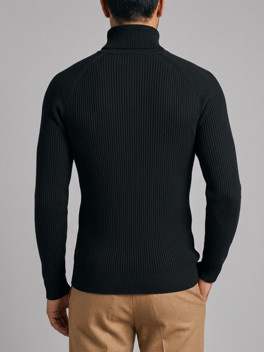 Brescia Men's Ribbed Turtleneck Sweater — black — back