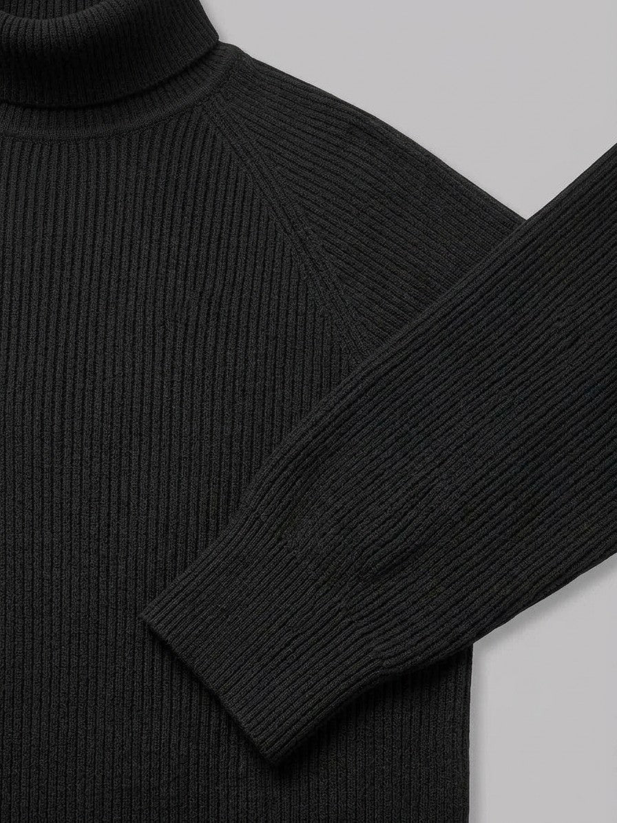 Brescia Men's Ribbed Turtleneck Sweater — black — detail-2