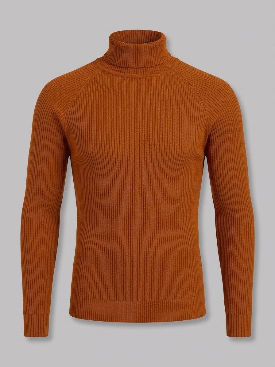 Brescia Men's Ribbed Turtleneck Sweater — caramel — packshot