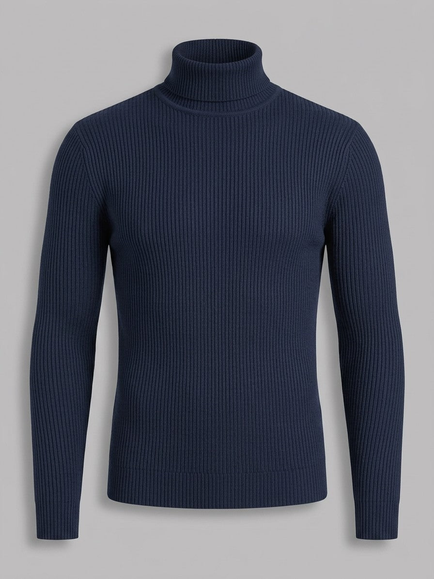 Brescia Men's Ribbed Turtleneck Sweater — navyblue — packshot