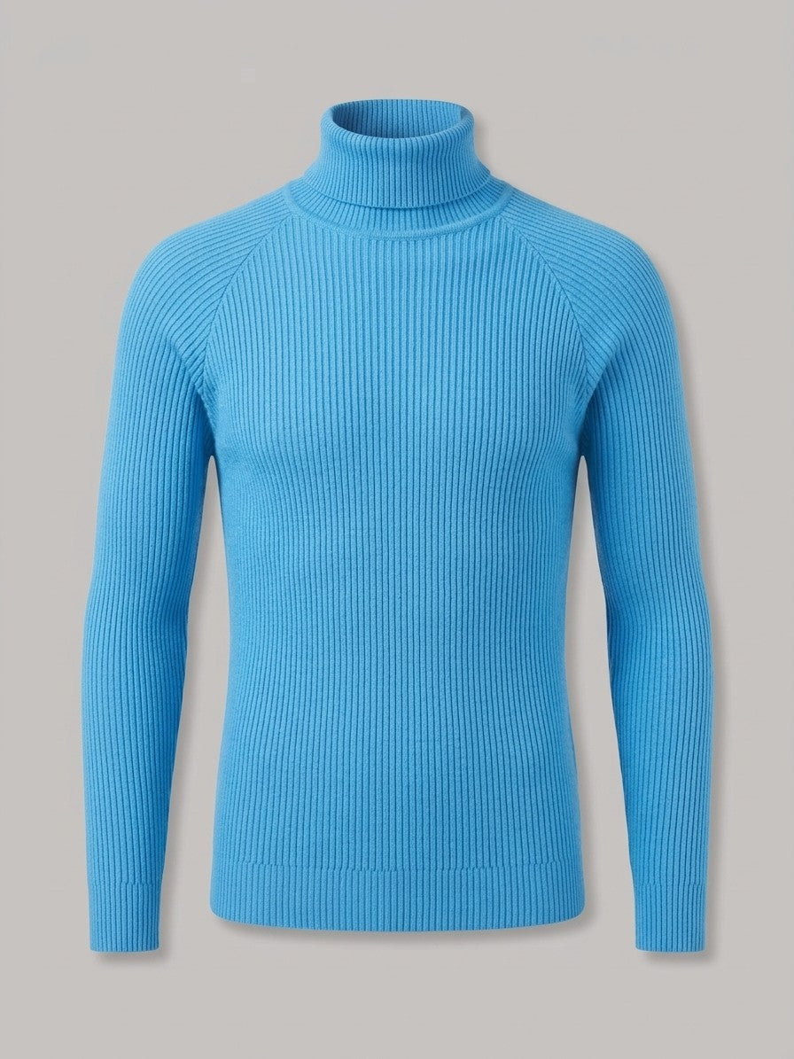 Brescia Men's Ribbed Turtleneck Sweater — skyblue — packshot