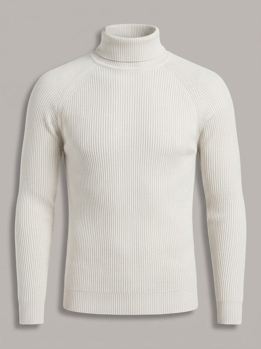 Brescia Men's Ribbed Turtleneck Sweater — white — packshot