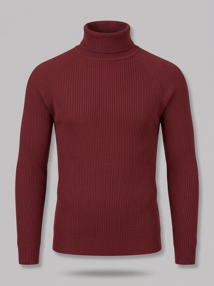 Brescia Men's Ribbed Turtleneck Sweater — winered — packshot