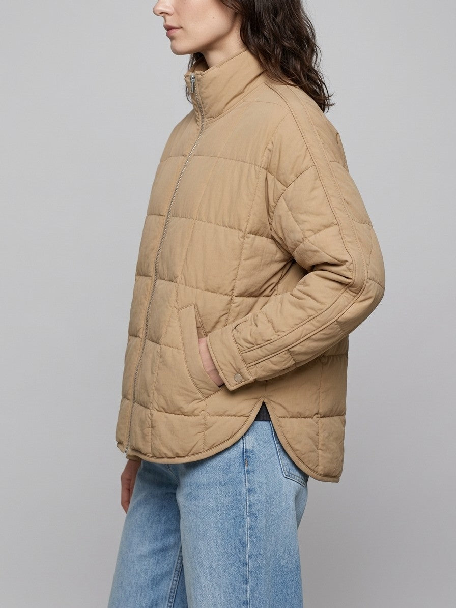 Bressanone Women's Box Quilted Puffer Jacket — camel — side