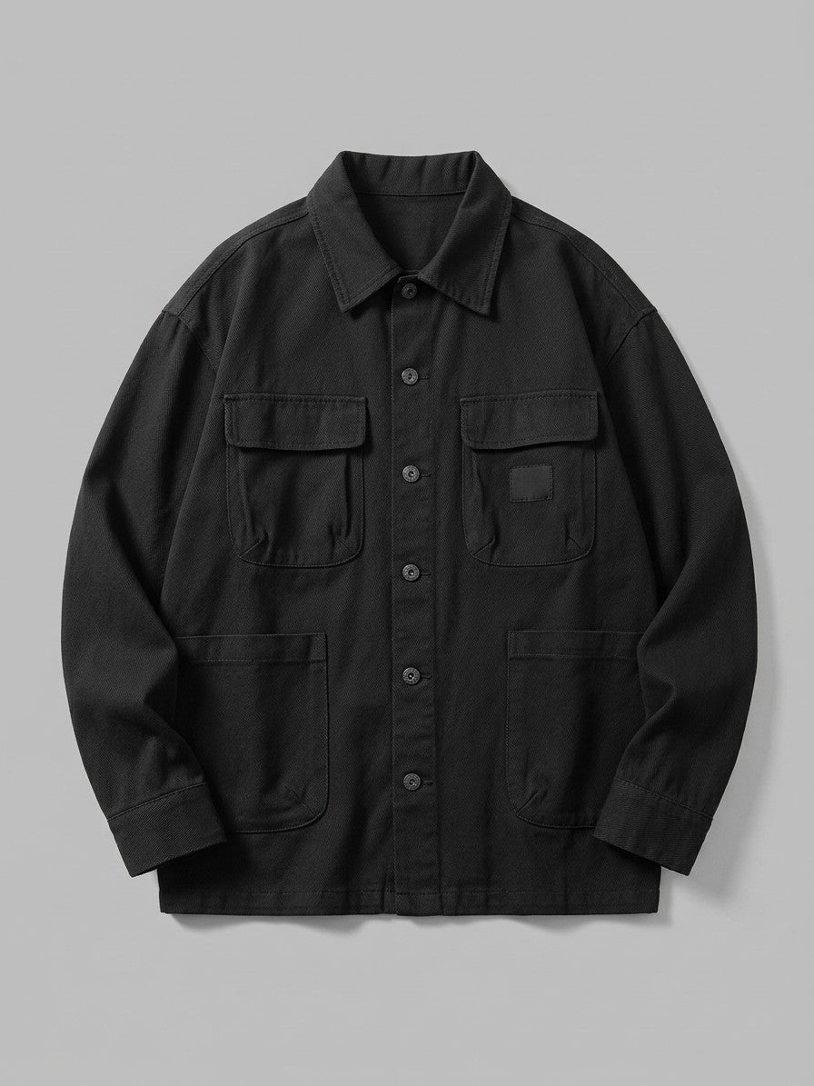 Brienno Men's Four-Pocket Workwear Shirt Jacket — black — packshot
