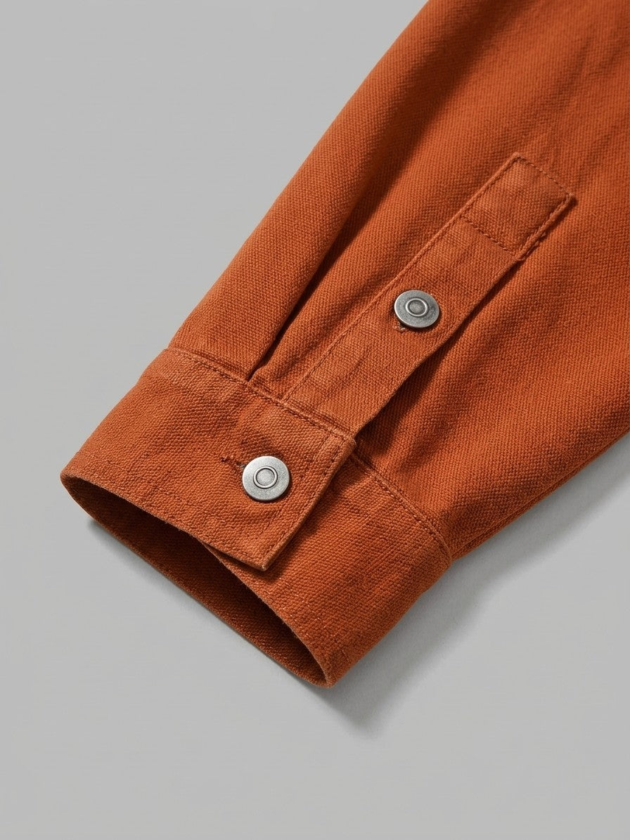 Brienno Men's Four-Pocket Workwear Shirt Jacket — rust — detail-collar