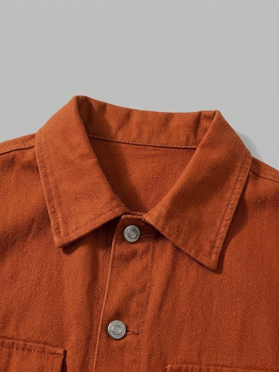 Brienno Men's Four-Pocket Workwear Shirt Jacket — rust — detail