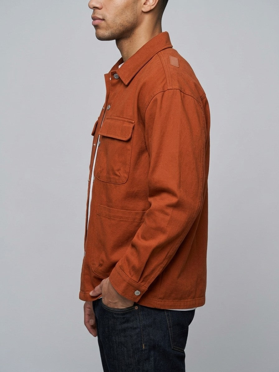 Brienno Men's Four-Pocket Workwear Shirt Jacket — rust — side