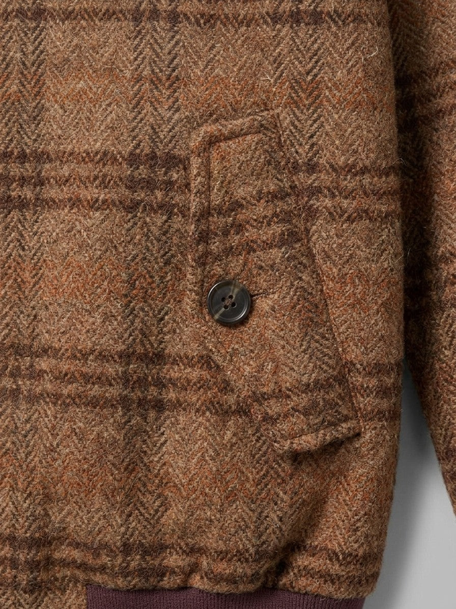 Brienza Men's Check Tweed Harrington Jacket — browncheck — detail-2