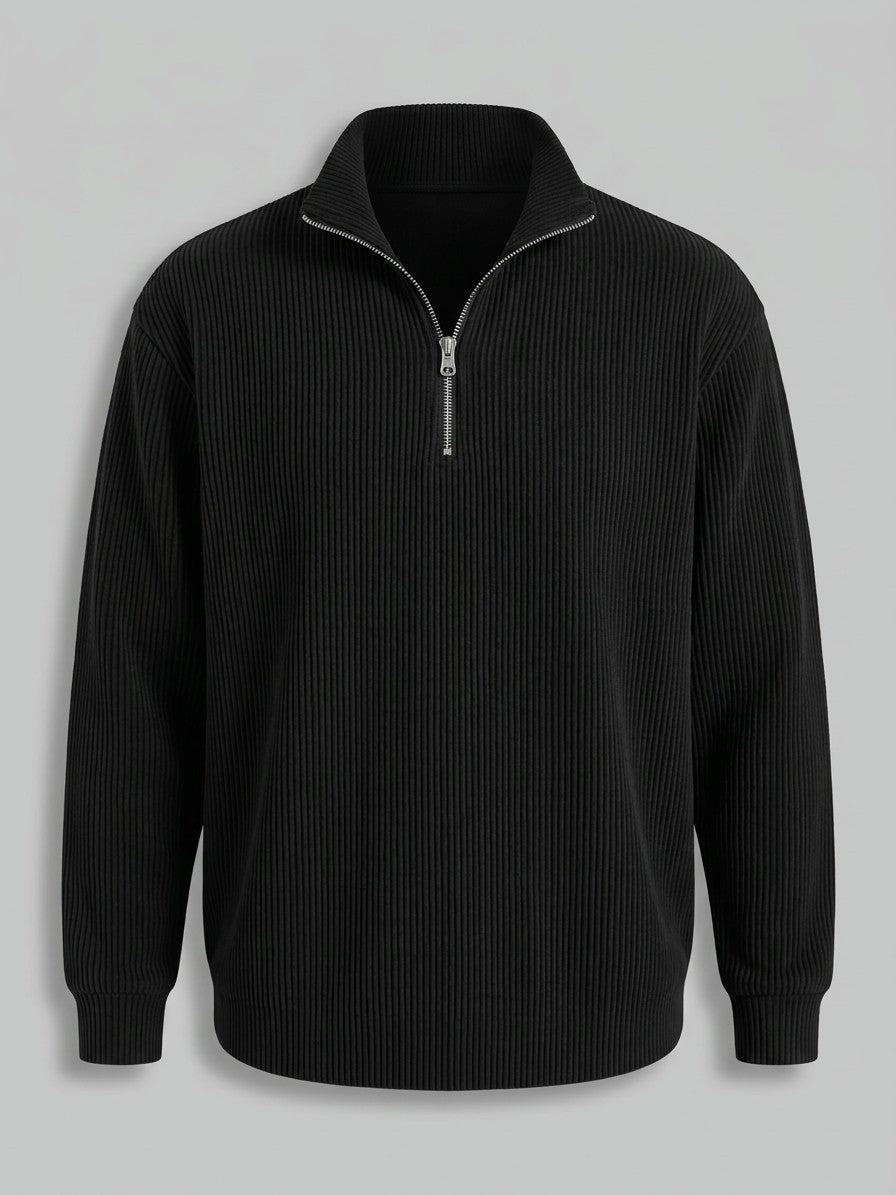 Brindisi Men's Corduroy Quarter-Zip Pullover — black — packshot