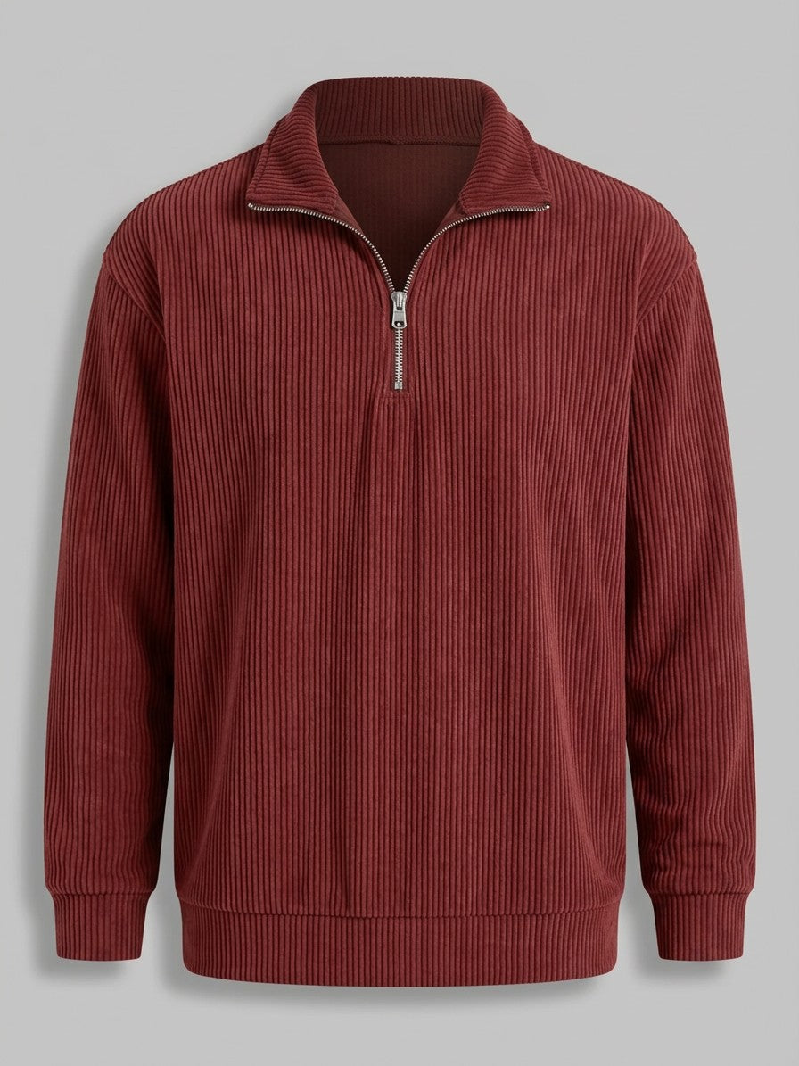 Brindisi Men's Corduroy Quarter-Zip Pullover — darkbrown — packshot