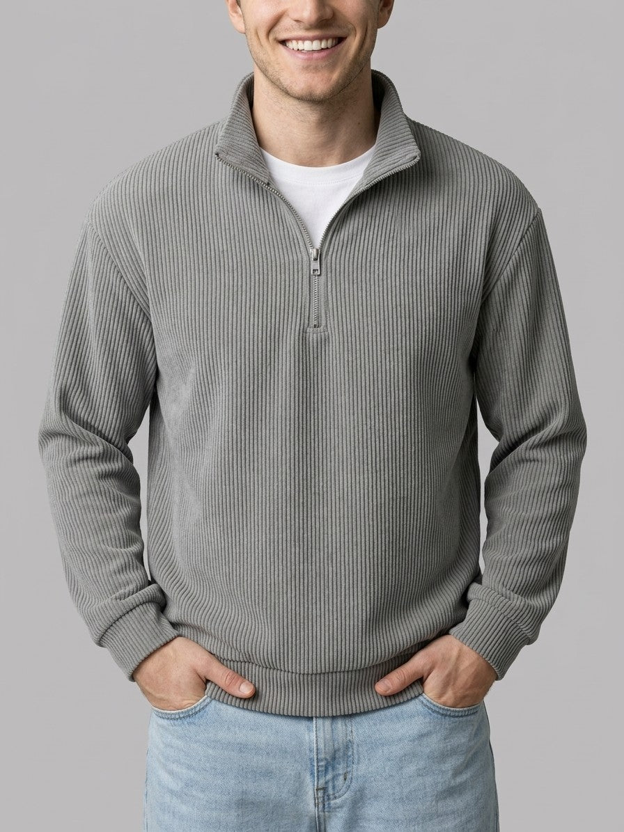 Brindisi Men's Corduroy Quarter-Zip Pullover — gray — front