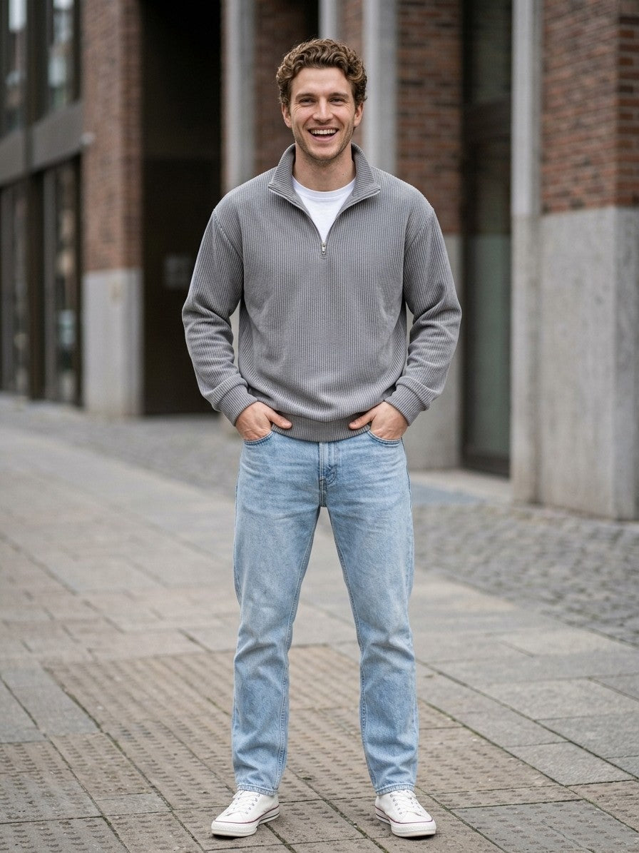 Brindisi Men's Corduroy Quarter-Zip Pullover — gray — lifestyle