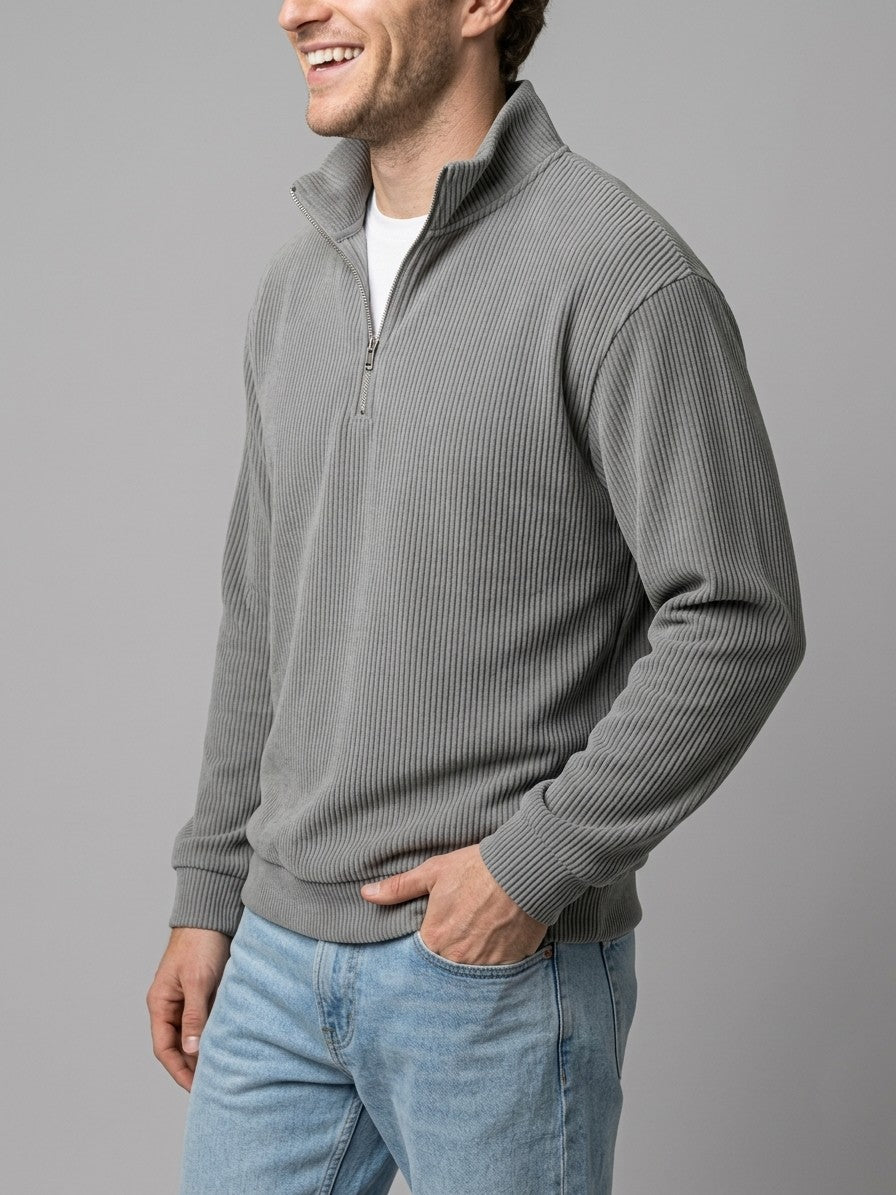 Brindisi Men's Corduroy Quarter-Zip Pullover — gray — side