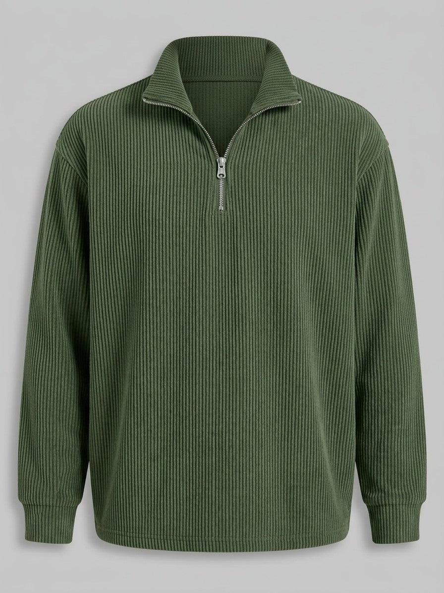 Brindisi Men's Corduroy Quarter-Zip Pullover — green — packshot