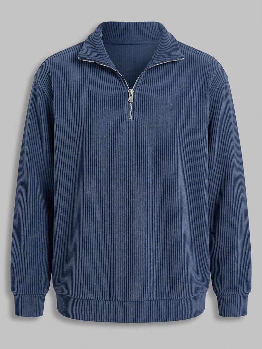 Brindisi Men's Corduroy Quarter-Zip Pullover — peacockblue — packshot