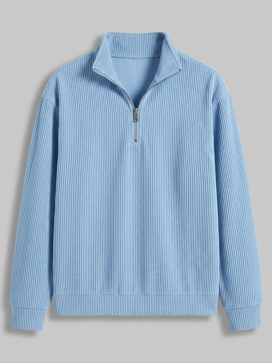Brindisi Men's Corduroy Quarter-Zip Pullover — skyblue — packshot